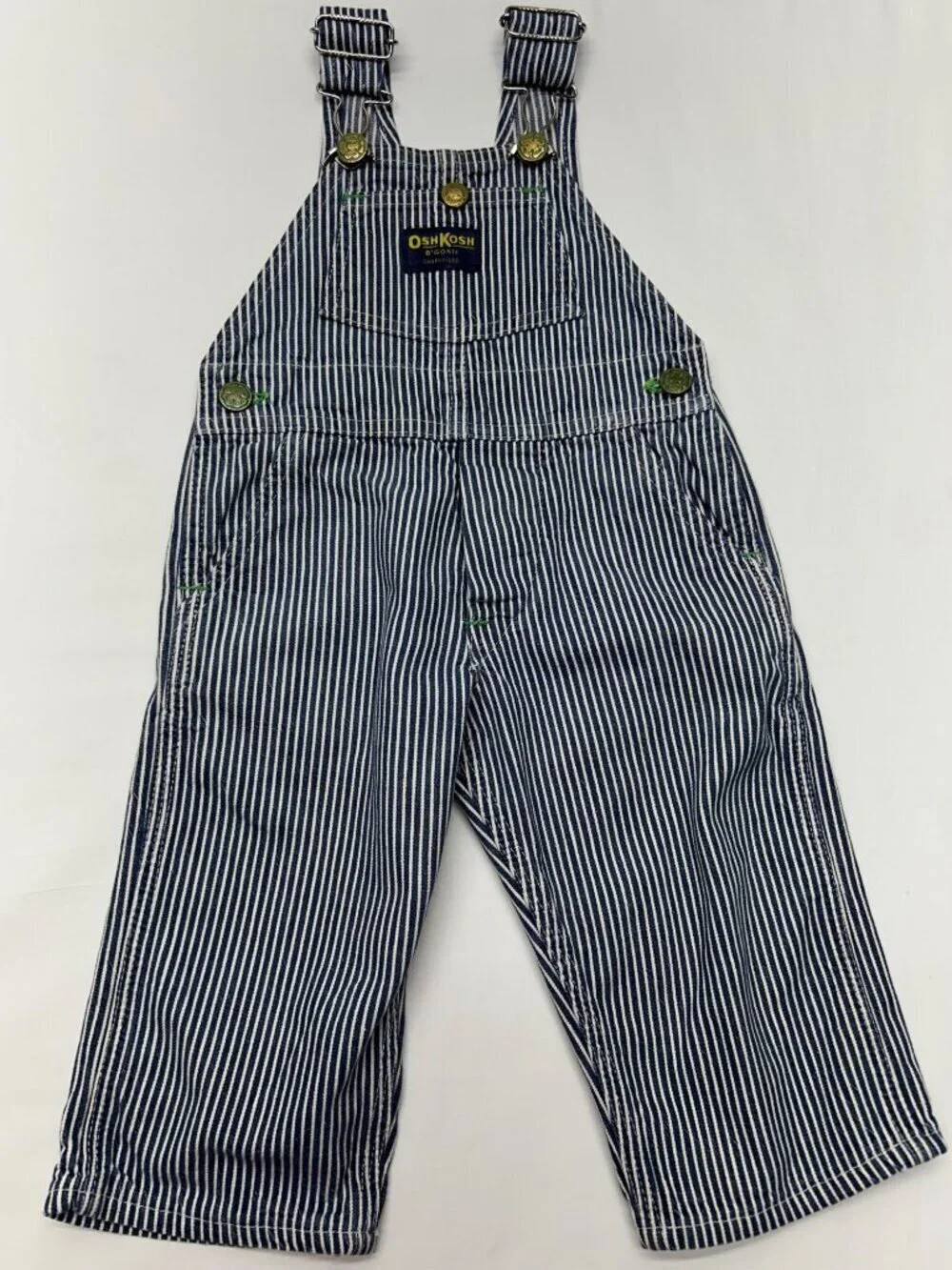 Vintage OshKosh BGosh Sanforized Blue & White Striped Overalls Adjustable Straps